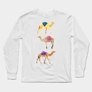 Watercolor Camels - Jewel & Yellow Long Sleeve T-Shirt